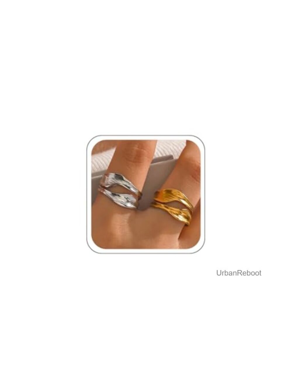 2Pc Chunky Geometric Ring Set Women Stackable Statement Wavy Metal Jewelry